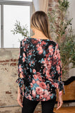 Sew In Love Full Size Floral V-Neck Top with Sleeve Knot - Trendsi