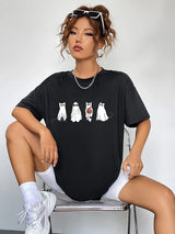 Round Neck Short Sleeve Ghost Graphic T-Shirt - Trendsi - Flyclothing LLC