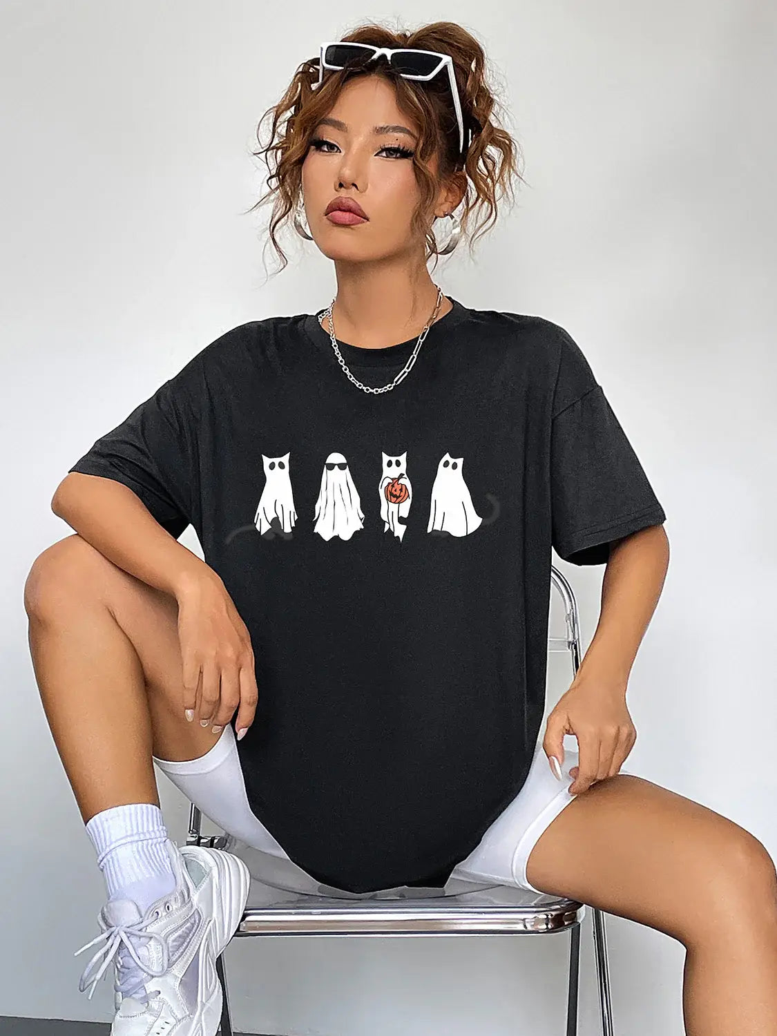 Round Neck Short Sleeve Ghost Graphic T-Shirt - Trendsi - Flyclothing LLC