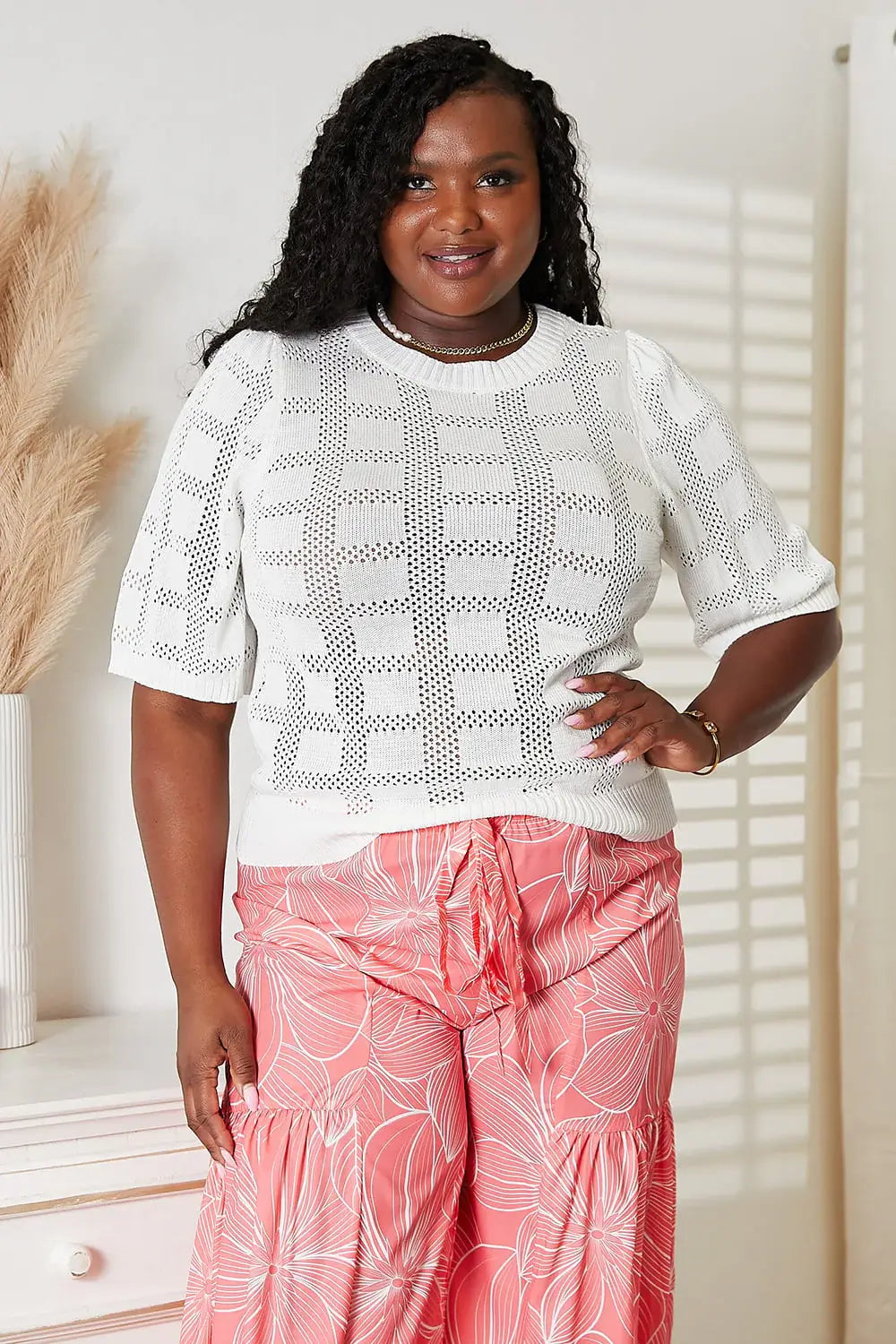 Mandy Ribbed Trim Round Neck Knit Top - Trendsi - Flyclothing LLC