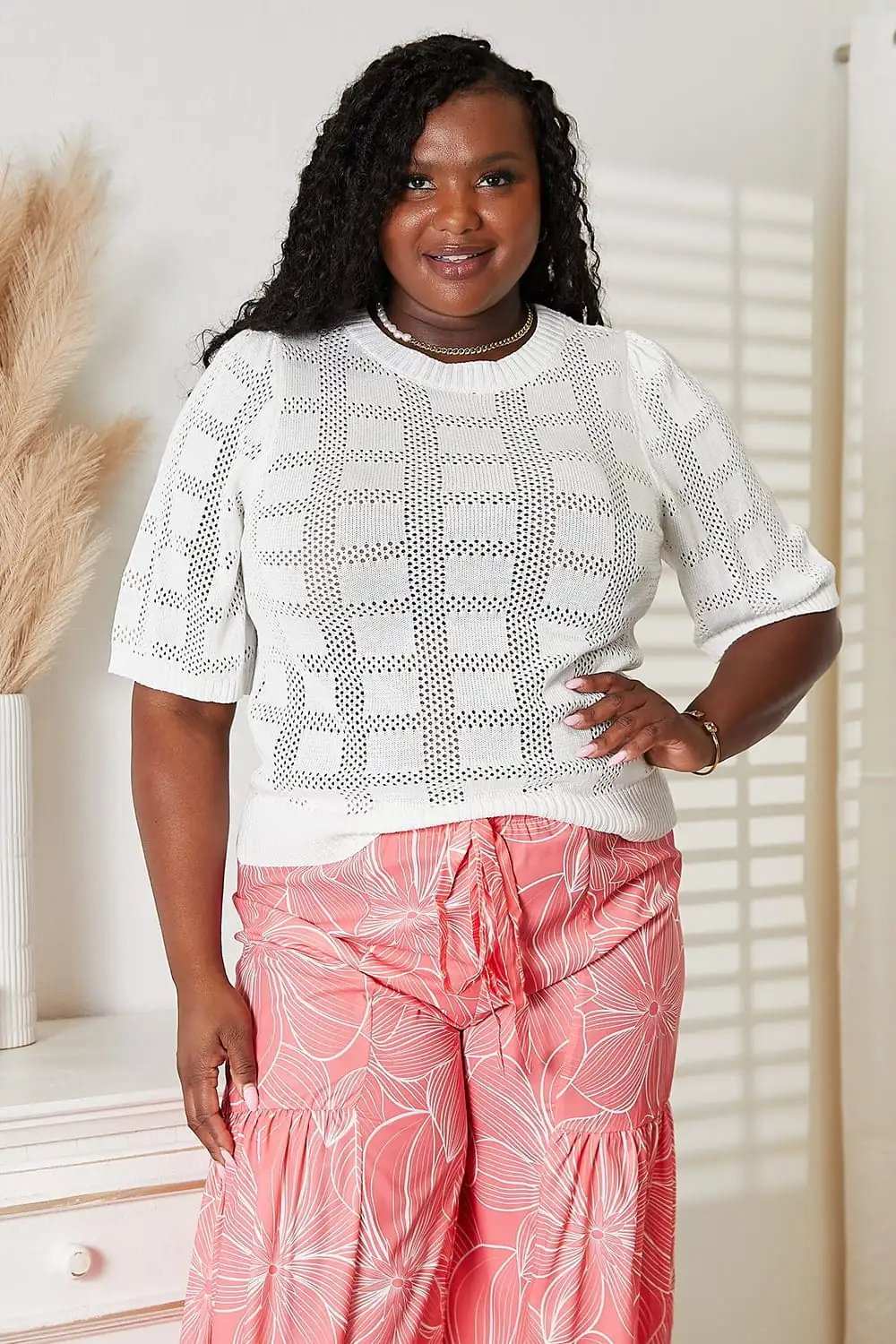 Mandy Ribbed Trim Round Neck Knit Top - Trendsi - Flyclothing LLC