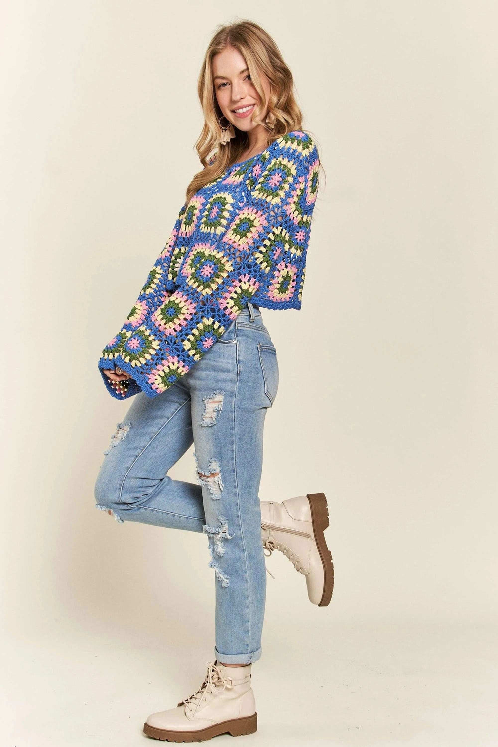 ADORA Multicolor Crochet Crop Top - Trendsi - Flyclothing LLC