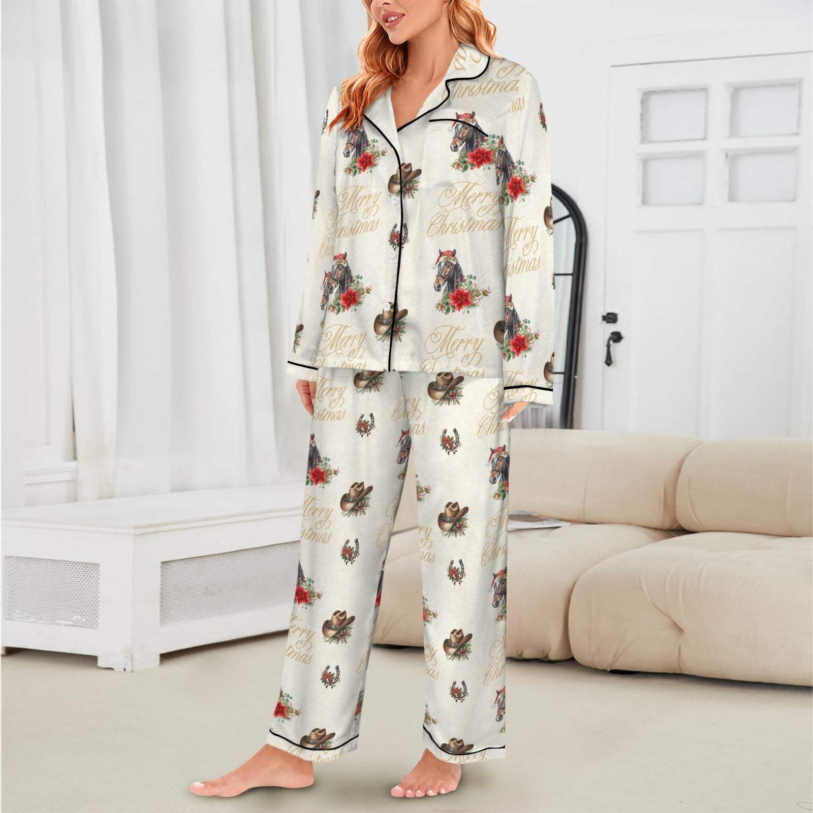 Baha Ranch Christmas Horses Satin Western Pajamas