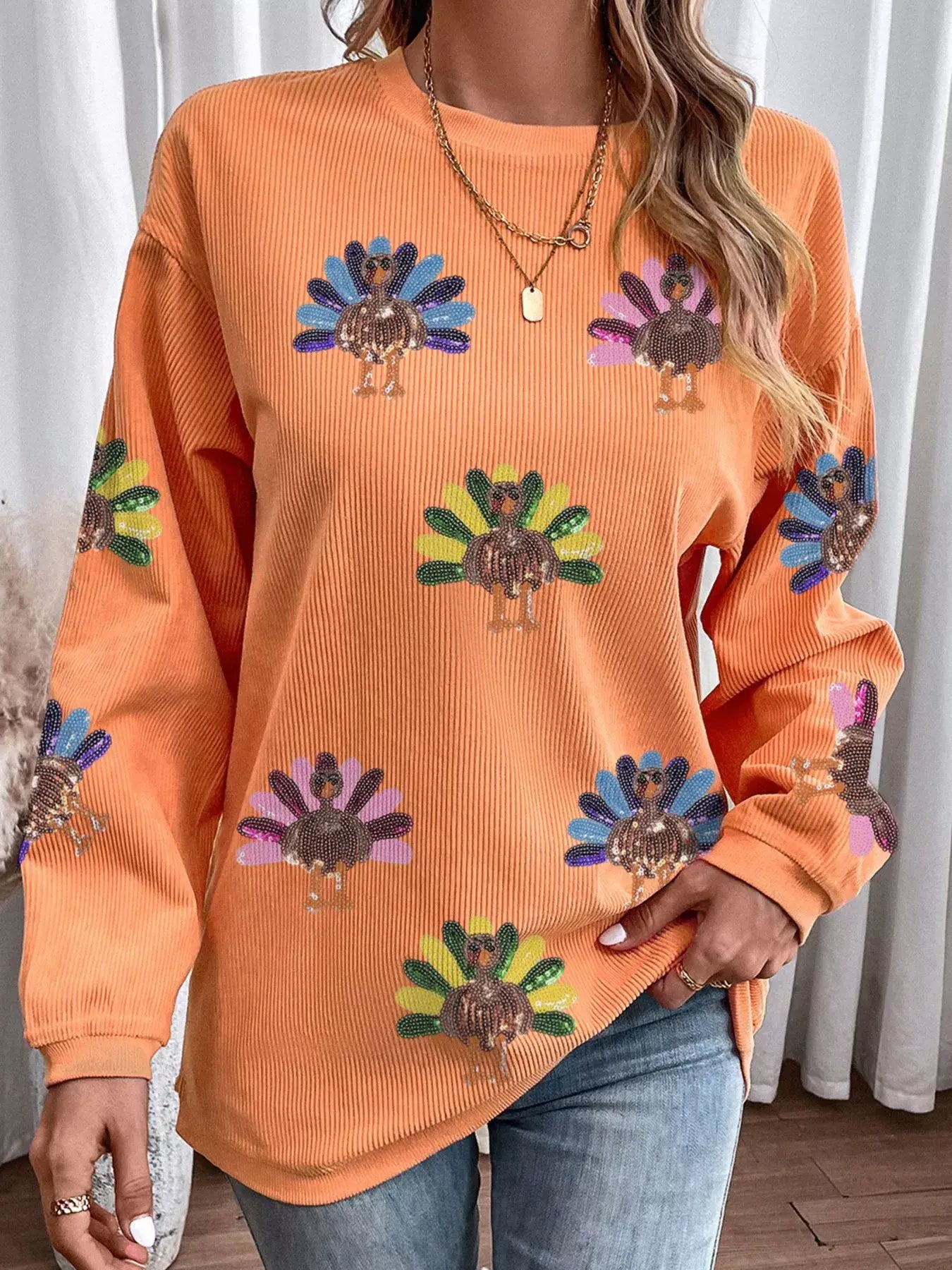 Turkey Graphic Corded Baggy Sweatshirt - Trendsi - Flyclothing LLC