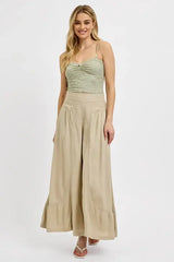 RISEN Shirring Detail Wide Leg Pants - Trendsi - Flyclothing LLC