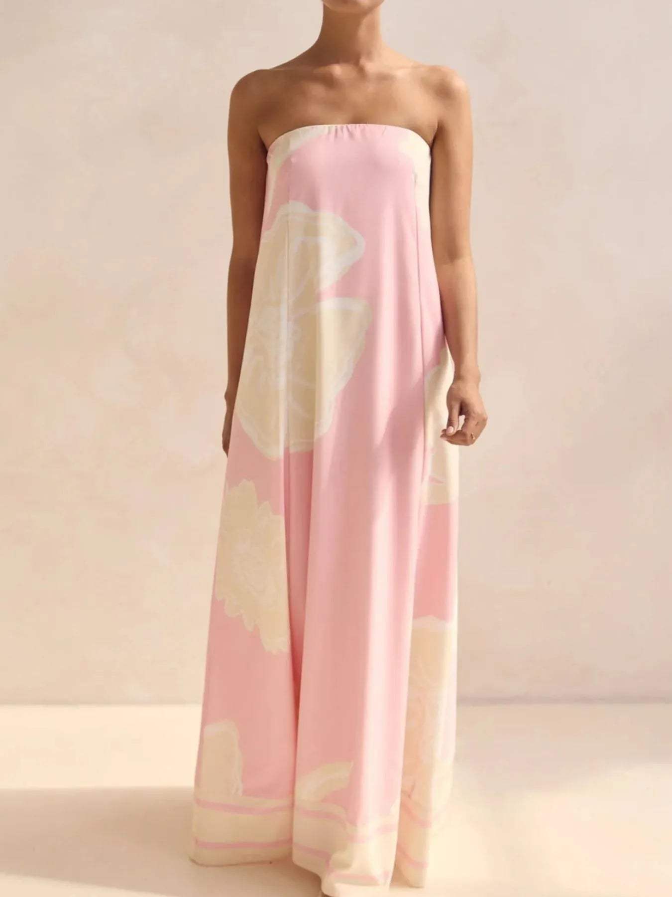 Smocked Printed Tube Maxi Dress - Trendsi - Flyclothing LLC