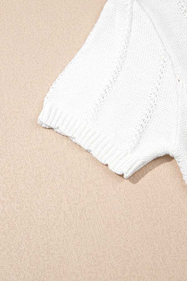 Openwork Round Neck Short Sleeve Knit Top - Trendsi - Flyclothing LLC