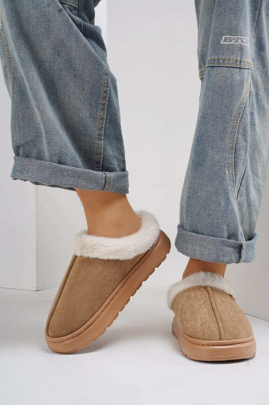 Furry Round Toe Platform Slippers - Trendsi - Flyclothing LLC
