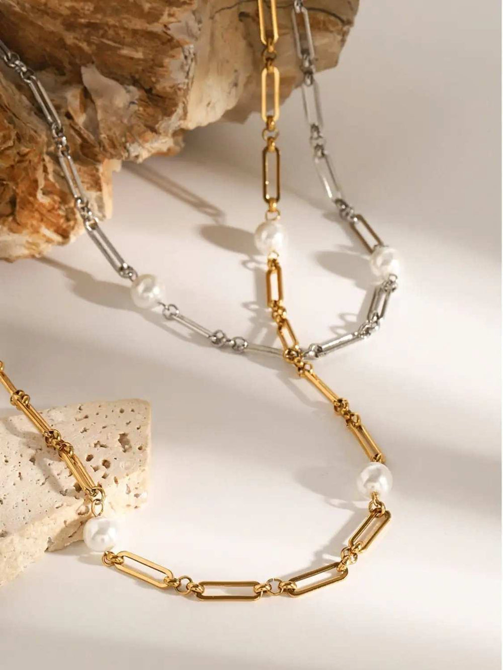 Stainless Steel Pearl Chain Necklace - Trendsi - Flyclothing LLC