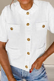 Button Up Round Neck Short Sleeve Knit Top - Trendsi - Flyclothing LLC
