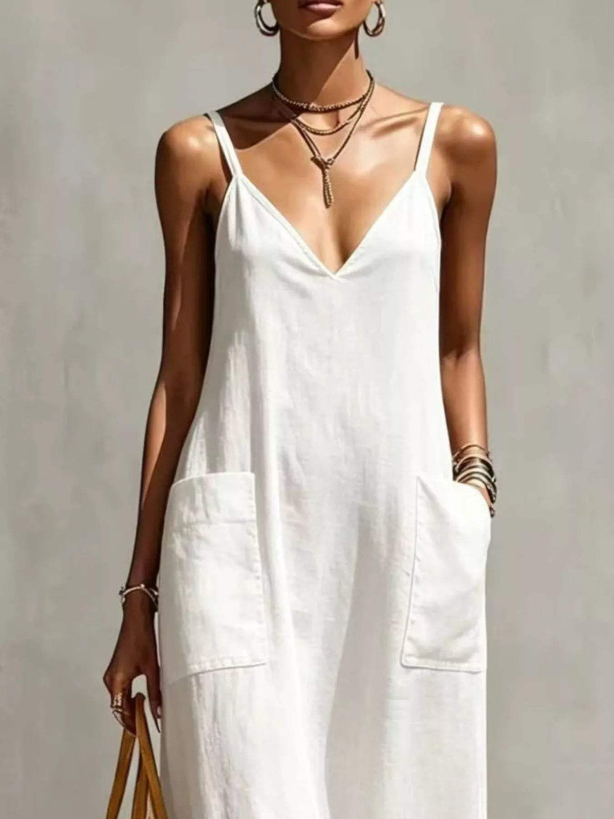 Full Size Fringe V-Neck Spaghetti Strap Dress Plus Size - Trendsi - Flyclothing LLC