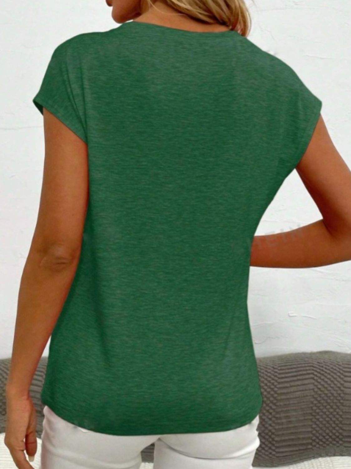V-Neck Short Sleeve T-Shirt - Trendsi - Flyclothing LLC