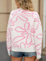 Flower Crew Neck Long Sleeve Sweater - Trendsi - Flyclothing LLC