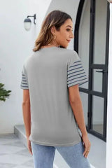 Color Block Round Neck Short Sleeve T-Shirt - Trendsi - Flyclothing LLC