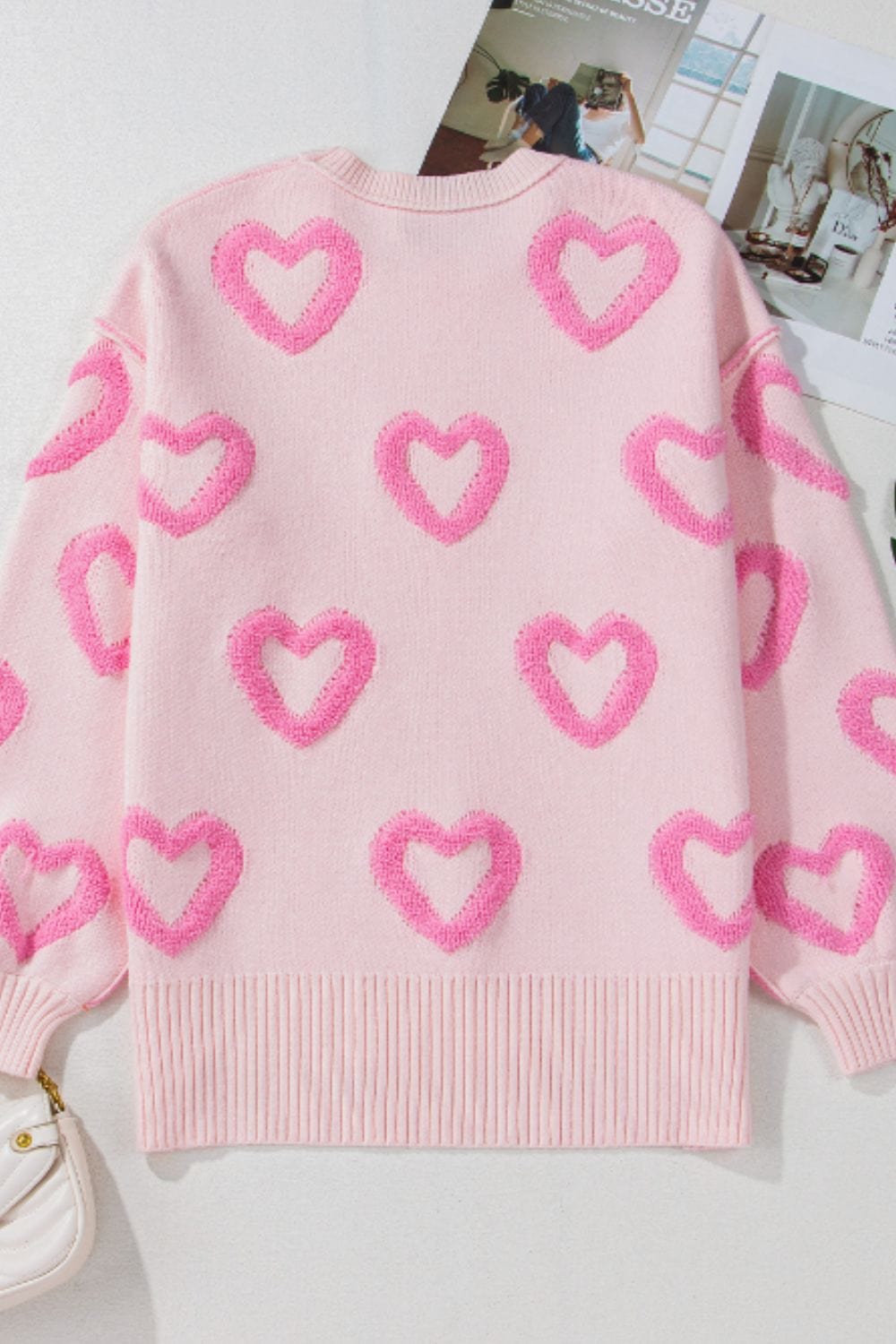 High-Low Heart Round Neck Long Sleeve Sweater - Trendsi