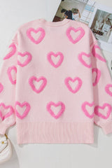 High-Low Heart Round Neck Long Sleeve Sweater - Trendsi