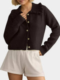 Frill Button Up Collared Neck Long Sleeve Cardigan - Trendsi - Flyclothing LLC