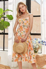 ADORA Smocked Back Floral Adjustable Strap Midi Dress - Trendsi - Flyclothing LLC