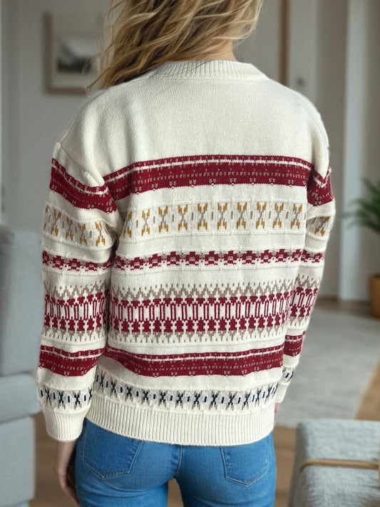 Geometric Round Neck Long Sleeve Sweater - Trendsi