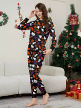 Full Size Halloween Themed Family Matching Pajama Set with Ghost and Pumpkin Print Plus Size - Trendsi - Flyclothing LLC
