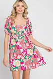 GeeGee Floral Ruff Sleeve Mini Dress - Trendsi