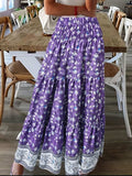 Full Size Tiered Printed Elastic Waist Skirt - Trendsi - Flyclothing LLC