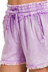 Zenana Mineral Frayed Hem Washed Shorts - Trendsi - Flyclothing LLC