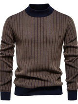 Men's Mock Neck Contrast Striped Sweater - Trendsi - Flyclothing LLC