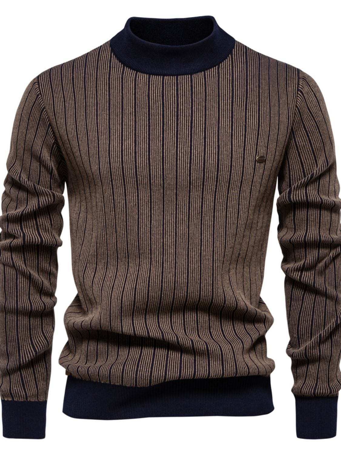 Men's Mock Neck Contrast Striped Sweater - Trendsi - Flyclothing LLC