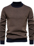 Men's Mock Neck Contrast Striped Sweater - Trendsi