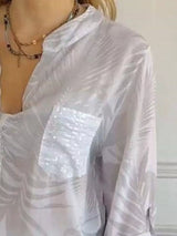 Full Size Printed Button Detail Long Sleeve Blouse Plus Size - Trendsi - Flyclothing LLC