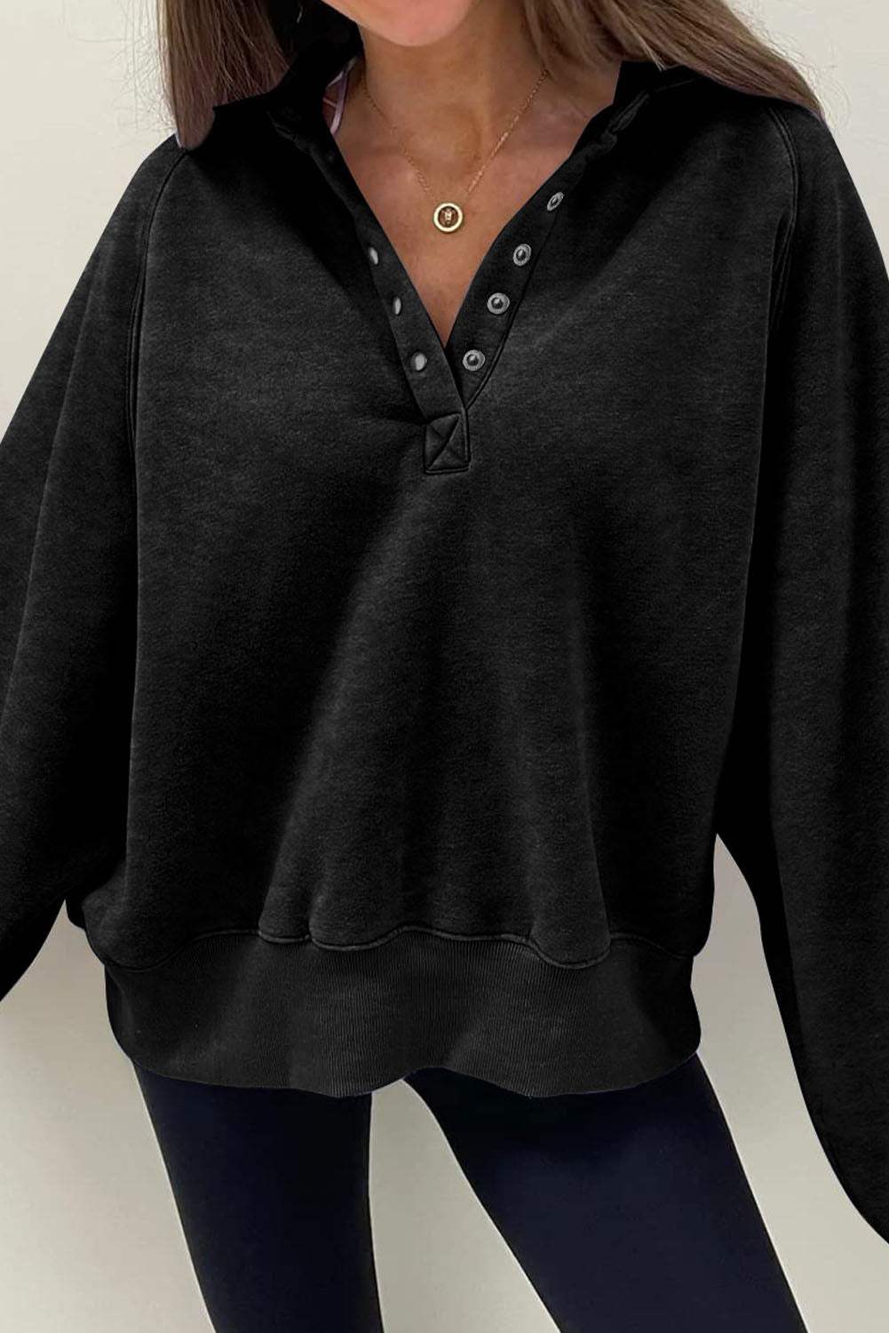 Half Snap Long Sleeve Sweatshirt - Trendsi - Flyclothing LLC