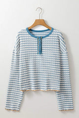 Striped Round Neck Dropped Shoulder Long Sleeve Top - Trendsi - Flyclothing LLC