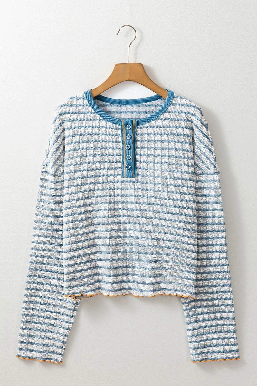 Striped Round Neck Dropped Shoulder Long Sleeve Top - Trendsi - Flyclothing LLC