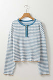 Striped Round Neck Dropped Shoulder Long Sleeve Top - Trendsi - Flyclothing LLC