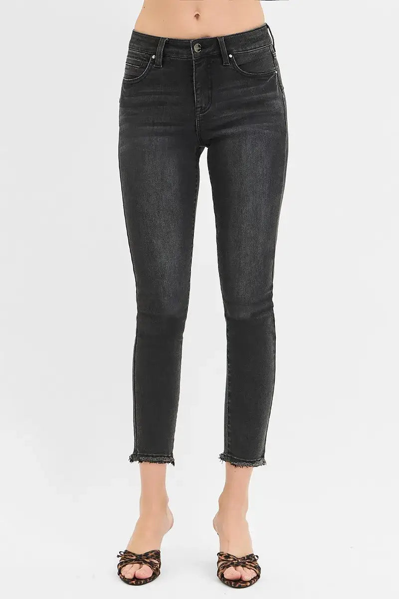 RISEN Full Size Tummy Control Mid Rise Crop Skinny Jeans Plus Size - Trendsi - Flyclothing LLC