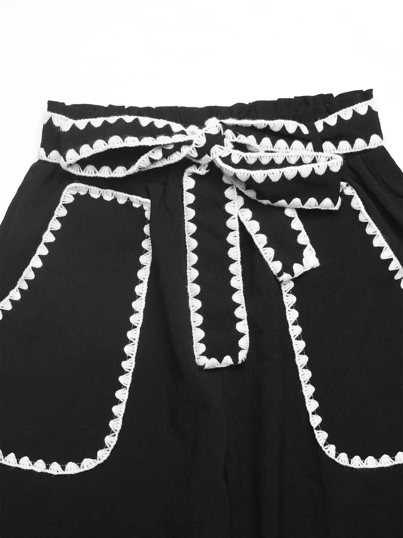 Crochet Trim Tie Waist Wide Leg Pants - Trendsi - Flyclothing LLC