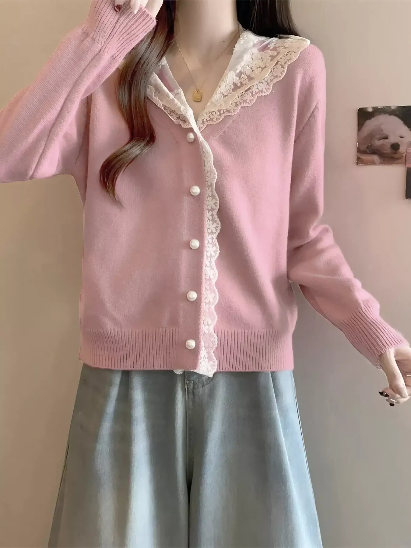 Lace Trim Hooded Cardigan - Trendsi - Flyclothing LLC