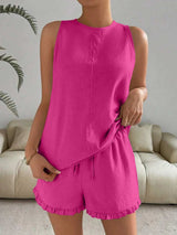 Lace Detail Round Neck Tank and Shorts Set - Trendsi - Flyclothing LLC