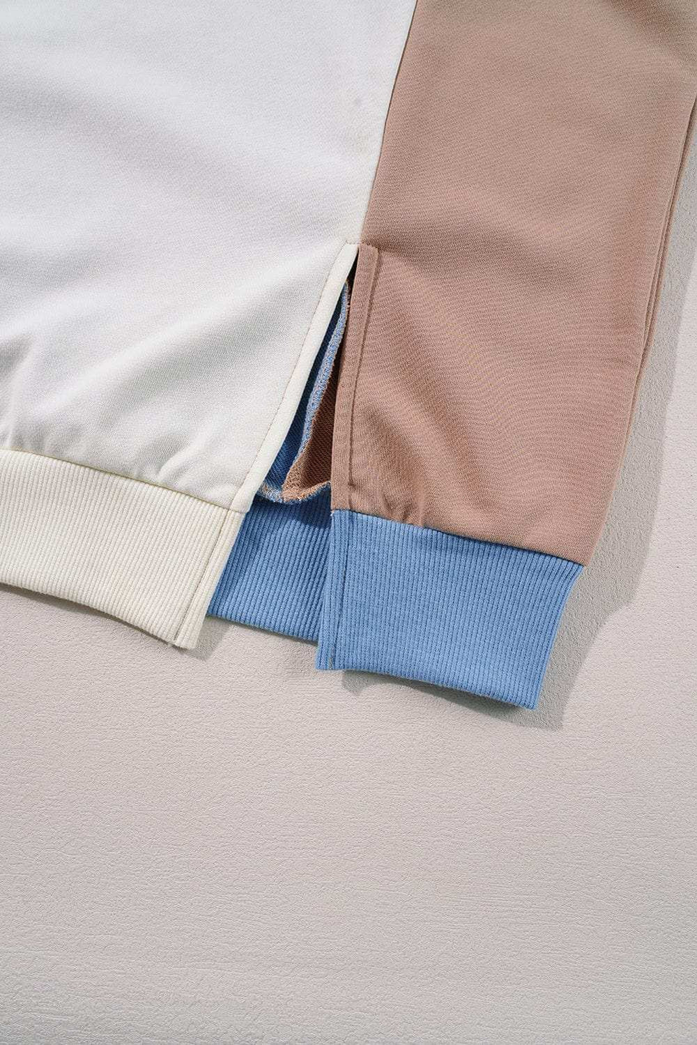 Slit Color Block Round Neck Long Sleeve Sweatshirt - Trendsi - Flyclothing LLC