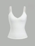 Lace Detail V-Neck Wide Strap Tank - Trendsi