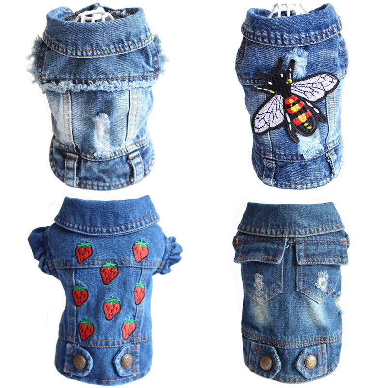 Designer Dog Clothes Small Dog Denim Jacket Coat Cat Costume Puppy Jeans Vest Spring Clothing - My Store - Flyclothing LLC