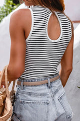 Striped Ribbed Round Neck Tank - Trendsi - Flyclothing LLC