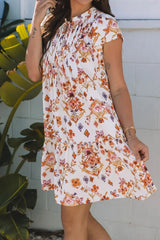 Printed Tie Neck Cap Sleeve Mini Dress - Trendsi - Flyclothing LLC