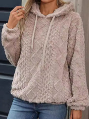 Drawstring Long Sleeve Plush Hoodie - Trendsi