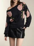 Floral Boat Neck Long Sleeve Sweater - Trendsi - Flyclothing LLC