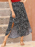 Perfee Slit Polka Dot Wide Leg Pants - Trendsi