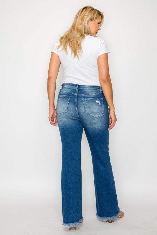 bytos Full Size Raw Hem Distressed High Rise Bootcut Jeans - Trendsi - Flyclothing LLC