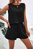 Round Neck Top and Drawstring Shorts Set - Trendsi - Flyclothing LLC