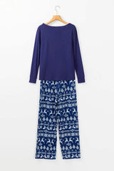 Round Neck Long Sleeve Top and Printed Pants Lounge Set - Trendsi - Flyclothing LLC